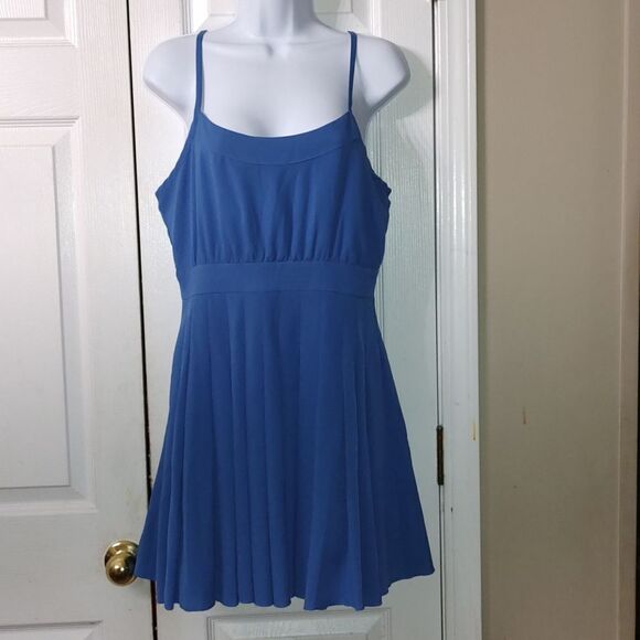 Forever Twenty One Forever 21 Boutique blue spaghetti strap pleated dress  Sz L - Picture 1 of 7